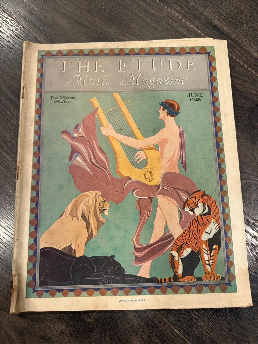 Music Magazine Wall Art - Vintage Illustration in Green and Tan